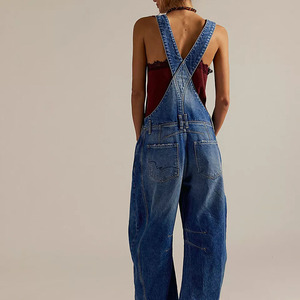 OEM Women Vintage Washed Blue Denim Dungarees Streetwear Cotton Jeans <b>Jumpsuit</b> Wholesale Supplier - Product Image 2