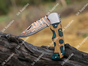 Navaja Plegable de Acero Damasco Forjada a Mano, Soporte OEM/ODM, Personalizable, para Caza, Camping, EDC, Uso General, con Punta de Gota - Product Image 3