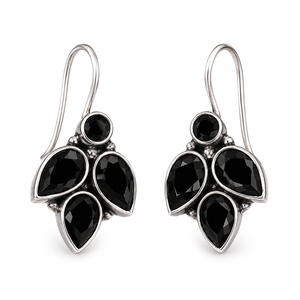 Fournisseur en gros de boucles d'oreilles pendantes en argent oxydé avec pierres précieuses noires pour femmes |   Fournisseur en gros, fabricant direct d'usine - Product Image 1