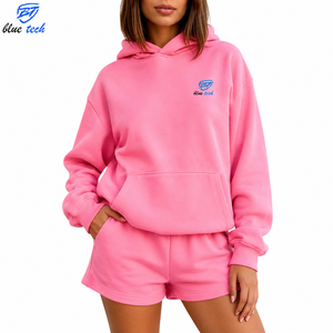 Custom <b>Women's</b> Fashion <b>Quarter</b> <b>Zip</b> <b>Sweatshirt</b> Matching Shorts Set High Quality Sportswear Manufacturer OEM Services - Product Image 1