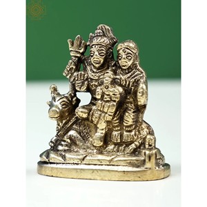 Small 2\" <b>Shiva</b> Parvati Ganesha Statue on Nandi Brass Sculptures by Idols - Product Image 3