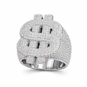 Iced Moissanite Dollar Sign <b>Ring</b> 925 Sterling <b>Silver</b> Rhodium Plated Prong Set Hip Hop Style <b>Statement</b> Jewelry Anniversary Gifts - Product Image 1