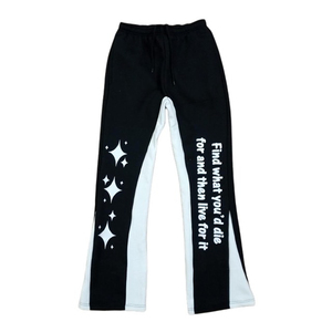 Top Trend Men's Casual 100% Cotton Sweatpants For Men's with Skeleton 3D Puff Print Stacked Flared Design Breathable Soft - Product Image 3