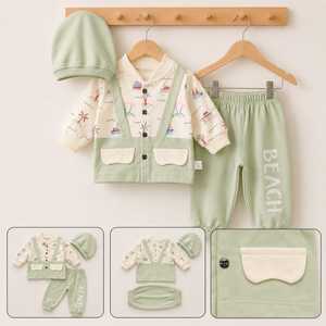 Conjunto de 3 piezas de algodón para bebé con cremallera bidireccional, cuello con capucha y estampado de dibujos animados, unisex, informal - Product Image 6