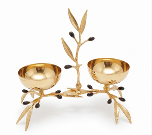 Bol décoratif en forme de branche d'olivier dorée, centre de table en métal fait main, style moderne, décoration de table de mariage - Product Image 1