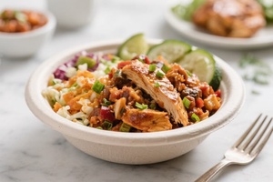 Sugarcane Bagasse Biodegradable Disposable Round <b>Bowl</b> <b>Lid</b> 32oz Unbleached Salad Round <b>Bowl</b> for Cloud Kitchens Catering Events - Product Image 2