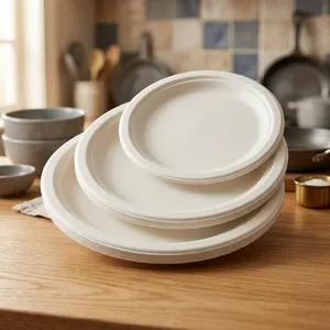 Assiette jetable en pulpe hexagonale de 6 pouces de qualité supérieure, compostable, écologique, pour servir les aliments - Product Image 3