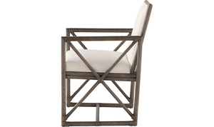 Sillón Moderno de Ratán Natural de Lujo con Cojín Tapizado en Lino Cómodo y Respaldo en X de Madera - Product Image 3