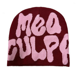 Custom Y2K Mea Culpa Beanie Custom Logo Wholesale <b>Men</b> Women Hip Hop Jacquard Knit <b>Hat</b> Warm <b>Winter</b> Outdoor Skull Cap Bonnet OEM - Product Image 1