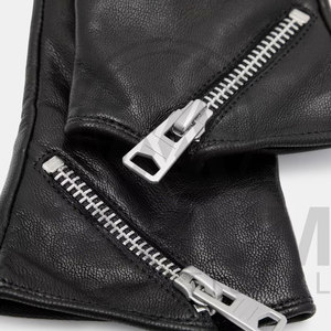 Black Leather Opera Length Gloves With Zipper Closure Unlined Thermal Warmth Casual Winter Wear - Product Image 4