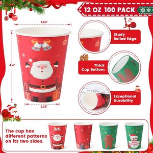 Confezione da 100 Bicchieri di Carta Usa e Getta per Natale, per Bevande Calde/Fredde, Ideali per Feste Natalizie, Caffè e Ristoranti - Product Image 2