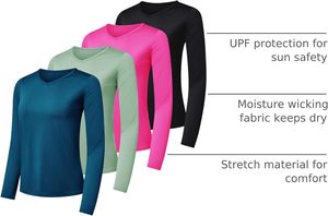 T-shirt pour femme à col en V, uni, de haute qualité, couleur unie, évacuation de l'humidité, haut de sport pour la gym et le fitness, manches longues - Product Image 5
