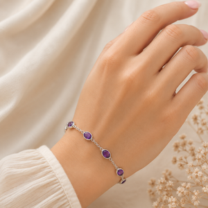 Lovely Natural Amethyst <b>Gemstone</b> <b>Bracelet</b> Women 925 Sterling Silver Birthstone Jewelry for Certified Oval Cut Classic Chain Link - Product Image 5