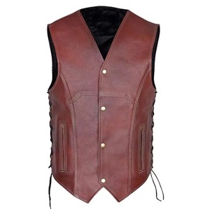 Chaleco de Cuero Genuino para Hombre, Estilo Motero Vintage, Piel de Vacuno Auténtica, Proveedor de Fábrica OEM al por Mayor - Product Image 1