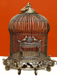 Antique Gold Metal <b>Bird</b> <b>Cage</b> <b>Decorative</b> Vintage Ornate Hanging Birdcage with Intricate Engraved Design for Home Decor - Product Image 2