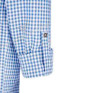 Chemise Lederhosen bavaroise traditionnelle personnalisable OEM, bleu et blanc, 100 % coton, motif uni, coupe régulière, longue et respirante - Product Image 3