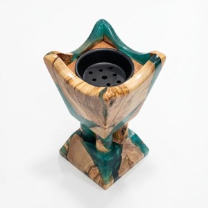 Brûleur à Bakhoor en bois d'acacia et résine époxy de style arabe moderne, fait main, luxe, porte-encens Mubkhar pour encens aromatique, Oud - Product Image 4