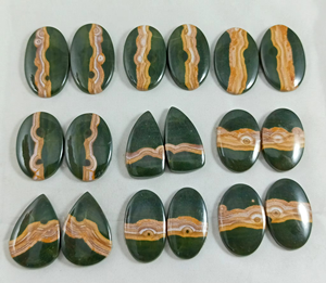 Par de Cabujones de Jaspe Oceánico Natural – Colgantes de Piedras Preciosas de Cristal Verde y Amarillo, Formas Mixtas, Piedras Sueltas para Joyería, W - Product Image 2