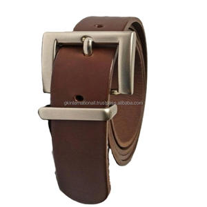 Ceinture décontractée en cuir de vachette double épaisseur, faite à la main, de haute qualité, pour hommes et femmes, avec boucle et attache en laiton mat argenté massif - Product Image 5