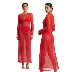 Women Mesh Maxi Dress Long Sleeve <b>Sheer</b> <b>Bodysuit</b> Sexy See Through Jumpsuit Ladies Full Slips Knitted <b>Sheer</b> Mesh Dress Women's - Product Image 4