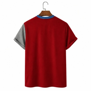 Camiseta de Manga Corta para Hombre, Cuello Redondo, Bloques de Color, Tejido de Punto, Corte Regular, Casual, Ribete en Contraste, 100% Algodón, Secado Rápido, 320g - Product Image 2