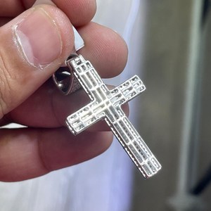 Pendentif Croix Personnalisé Plaqué Argent Sertie de Diamants Moissanite VVS, Breloque Religieuse, Cadeau Unisexe, Bijoux Hip Hop - Product Image 3