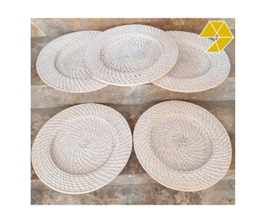 Assiette de présentation en rotin blanc tressée à la main, style rustique, pour table de mariage, vente en gros, ronde 33 pouces - Product Image 1