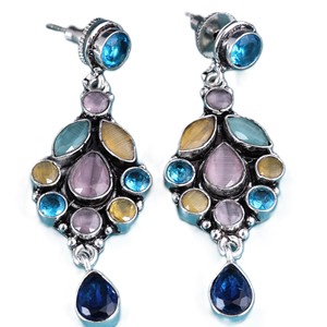 Factory Direct Price Wholesale Oxidized <b>Silver</b> Multi Stone <b>Dangle</b> <b>Earrings</b> for Women | Bulk Supplier Premium Quality Hot Selling - Product Image 1