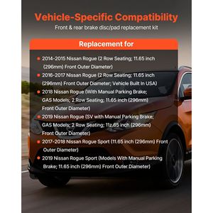 Kit di Riparazione Freni Anteriori e Posteriori per Nissan Rogue 2014-2015, Compatibile con Configurazione a 2 File di Sedili, Diametro Esterno Anteriore Cavo di 11,65 Pollici (296mm) - Product Image 2