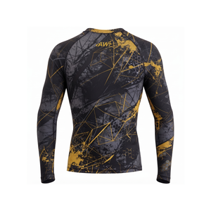 Haut de performance à manches longues pour homme, noir et or, imprimé par sublimation, séchage rapide, avec logo frontal, pour adulte - Product Image 2