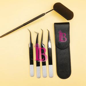 Pince à épiler noire de style nouveau, pince à épiler de qualité supérieure, pince à épiler pour extensions de cils en vison de haute qualité, pochette miroir noire, logo privé - Product Image 1