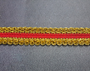 Ribete de Encaje Tejido a Crochet Rojo Dorado de Alta Calidad para Prendas, Zapatos y Bolsos - Decoración de Moda Nupcial Ecológica (Poliéster/Algodón) Duradero - Product Image 1