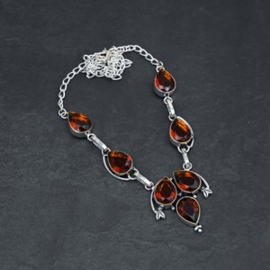 Customized Handmade Red Garnet Lab Created Pear Shape Sterling Silver Necklace with Pearl Luxury Women' Jewelry for Wedding Gift - Product Image 3