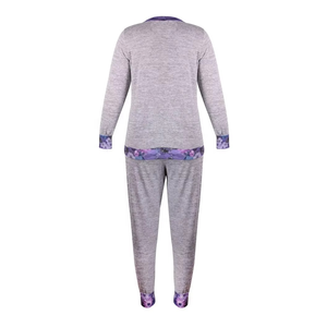 Conjunto Deportivo para Mujer, Talla Grande, Estampado Floral Gris, Manga Larga, Cuello Redondo, Informal, Otoñal, Material de Algodón y Spandex, Corte Regular - Product Image 4