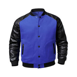 Blouson universitaire unisexe oversize en mélange de laine, design épaules tombantes, fermeture à boutons-pression, poignets côtelés, streetwear personnalisable - Product Image 1