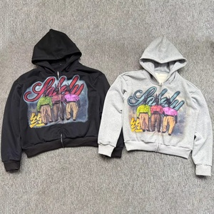 Sudaderas con capucha y cremallera personalizadas con lavado ácido, 100% algodón, estampado DTG, estilo urbano, corte y confección, sudaderas con capucha cortas tipo pullover - Product Image 3
