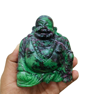 Statues de bouddha riant en cristal de pierre naturelle utilisées dans le Feng Shui attirent le bonheur de la richesse énergétique positive dans la maison ou le bureau - Product Image 1