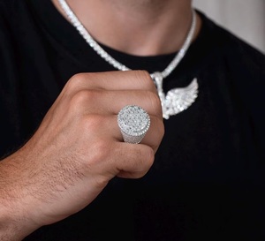 Round Moissanite Pinky <b>Ring</b> <b>925</b> Sterling <b>Silver</b> Iced Out Hip Hop Jewellery VVS Diamond Statement <b>Ring</b> - Product Image 6