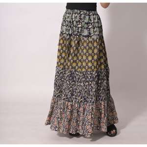 Falda Larga Lavinas 100% Algodón con Estampado de Bloques y Patchwork, Estilo Bohemio, Hecha a Mano, Maxi, Étnica, Floral, Veraniega, Ecológica, Informal para Mujer - Product Image 2