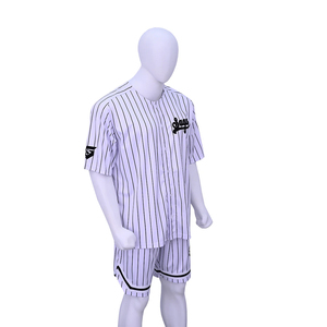 <b>White</b> Black Pinstripe Baseball Jersey Set <b>Button</b> Front Sports Uniform Short Sleeve Shirt and Shorts Custom Teamwear - Product Image 3