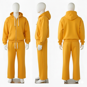 Ensemble de survêtement en molleton de coton pour homme, coupe ample, sweat à capuche et pantalon, couleur unie, respirant, chaud, tenue d'hiver - Product Image 4