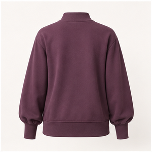 Custom Plum Purple Womens Mock Neck Sweatshirt <b>Balloon</b> Sleeve Ribbed Hem Pullover WSS-0006 - Product Image 2