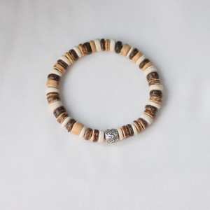 กำไลข้อมือไม้มะพร้าวประดับลูกปัดธรรมชาติ กำไลบำบัดสำหรับผู้หญิงผู้ชาย กำไลไม้ยืดหยุ่นแบบซ้อนได้ เครื่องประดับสไตล์โบฮีเมียนสำหรับนักโต้คลื่น - Product Image 2