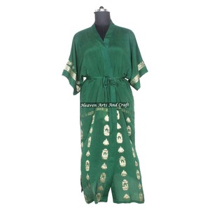 KL008 Kimono Sari Vintage de Seda Pura para Mujer, Estilo Abstracto, Talla Única Ajustable, Chaqueta Larga - Product Image 4