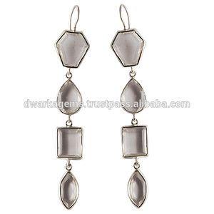 Lujo chapado en oro plata esterlina 925 Rosa Topacio piedra preciosa pendiente para mujer joyería - Product Image 5
