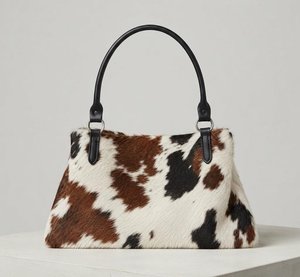Sac fourre-tout hobo en cuir véritable à imprimé vache, avec poignée rigide détachable, grande capacité, fermeture éclair, bandoulière arquée, unisexe - Product Image 6