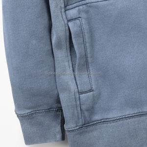 Sweat-shirt côtelé OEM avec logo personnalisé, souple, moins cher, vintage, délavé à l'acide, bleu surdimensionné. - Product Image 3