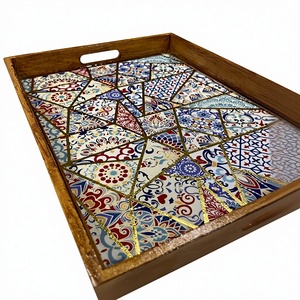 Plateau de service en bois léger et écologique fait main, motif carreaux ottomans, stocké par World Craft Impex - Product Image 2