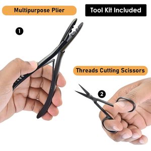 Hair Extension Tool Kit Stainless Steel Hook Needle Loop Brush <b>Pliers</b> <b>Set</b> Black for Salon Professional Hair Extensions - Product Image 2
