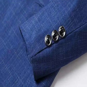 Blazer bleu à carreaux pour homme, simple boutonnage, col cranté, anti-plis, en polyester, style britannique, longueur standard - Product Image 3